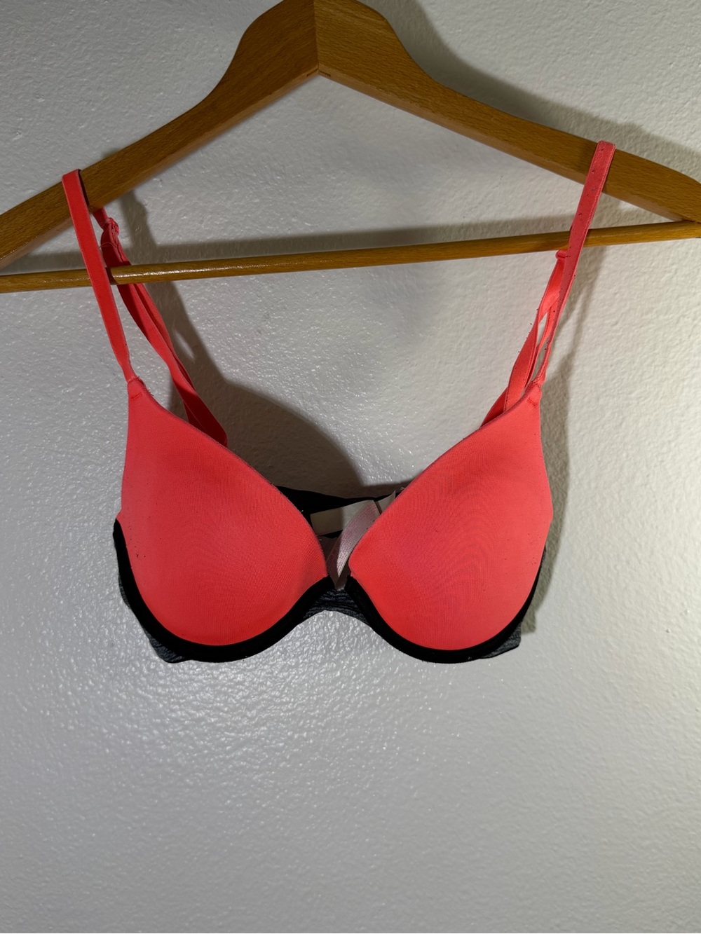 Victoria Secret Push-Up Bra in Coral Pink with Black Trim